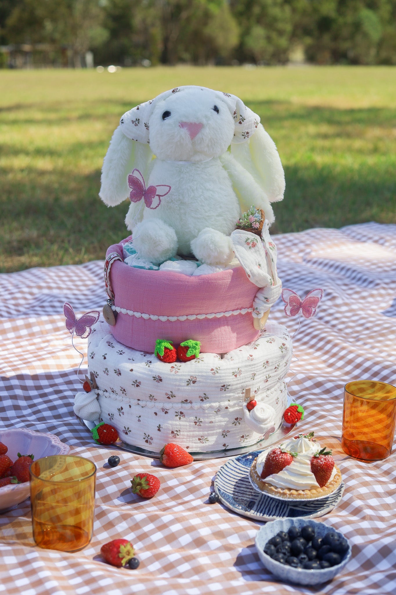 Strawberry Picnic 2-Tier Nappy Cake