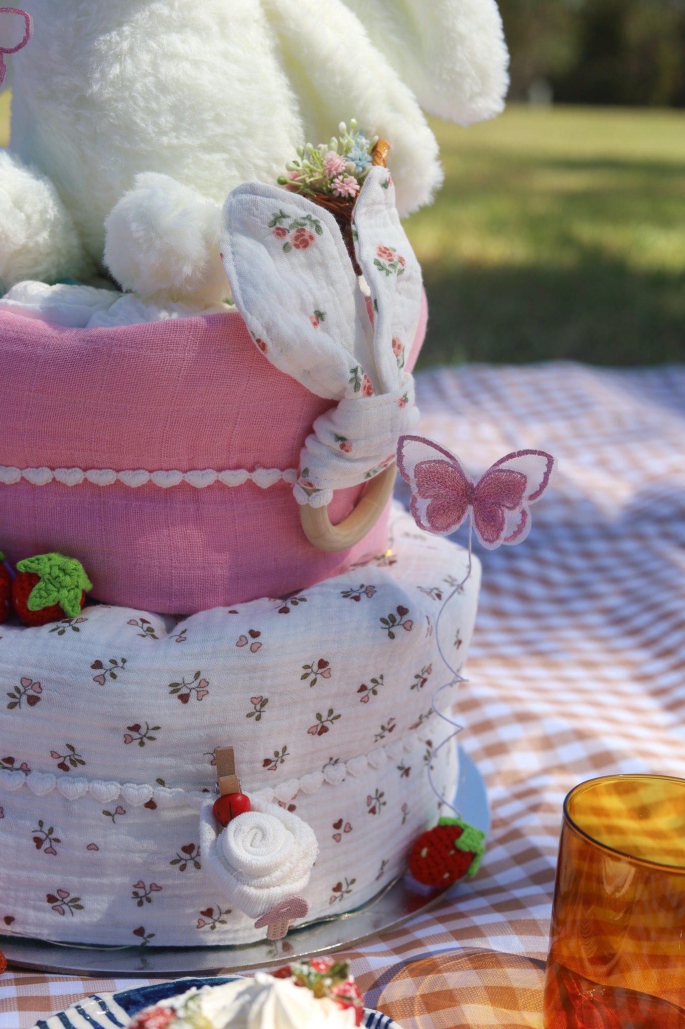 Strawberry Picnic 2-Tier Nappy Cake