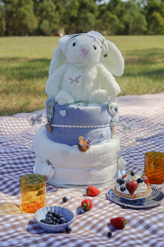 Baby Blue Picnic 2-Tier Nappy Cake