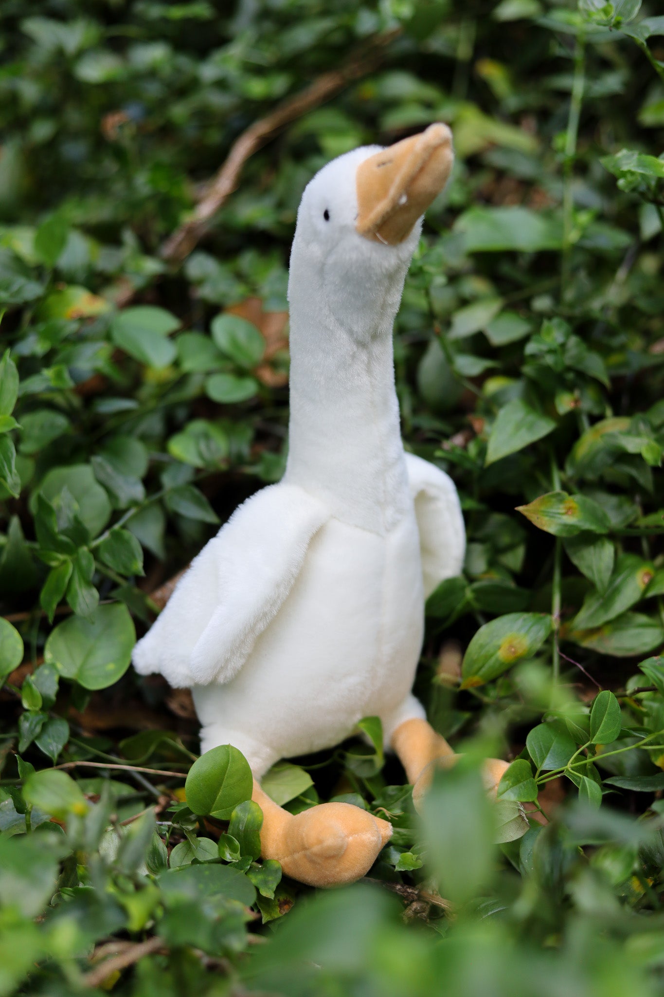 1 Medium sized white goose soft toy for newborn baby as part of 3-tier woodlands nappy cake