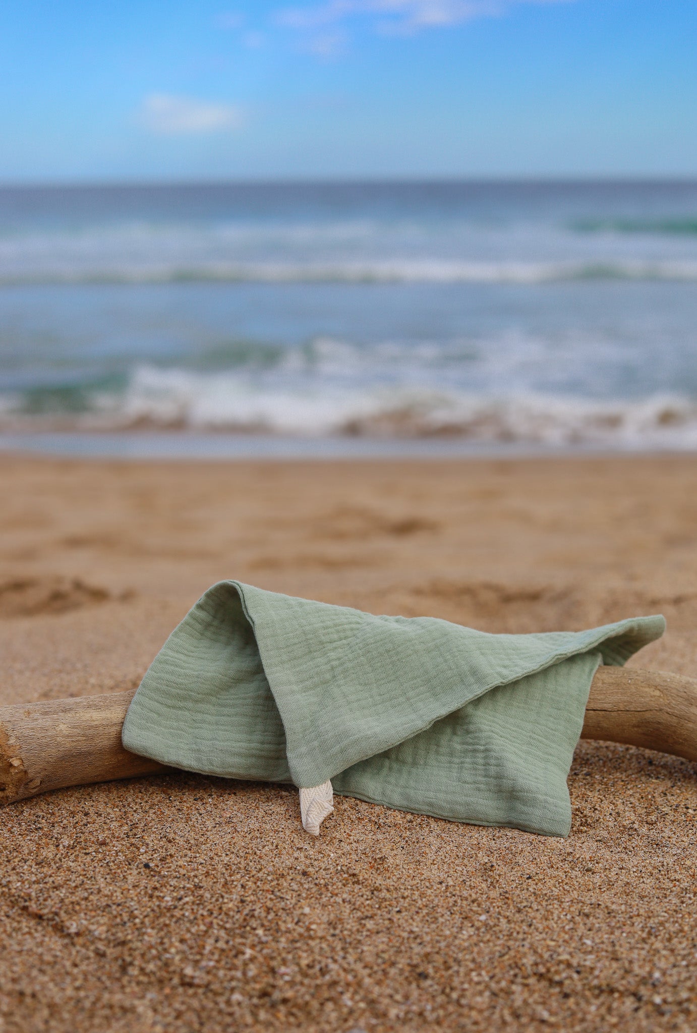 Cotton gauze face cloth for newborn baby as part of 3-tier Charming Sea nappy cake. Colour will vary depending on availability.